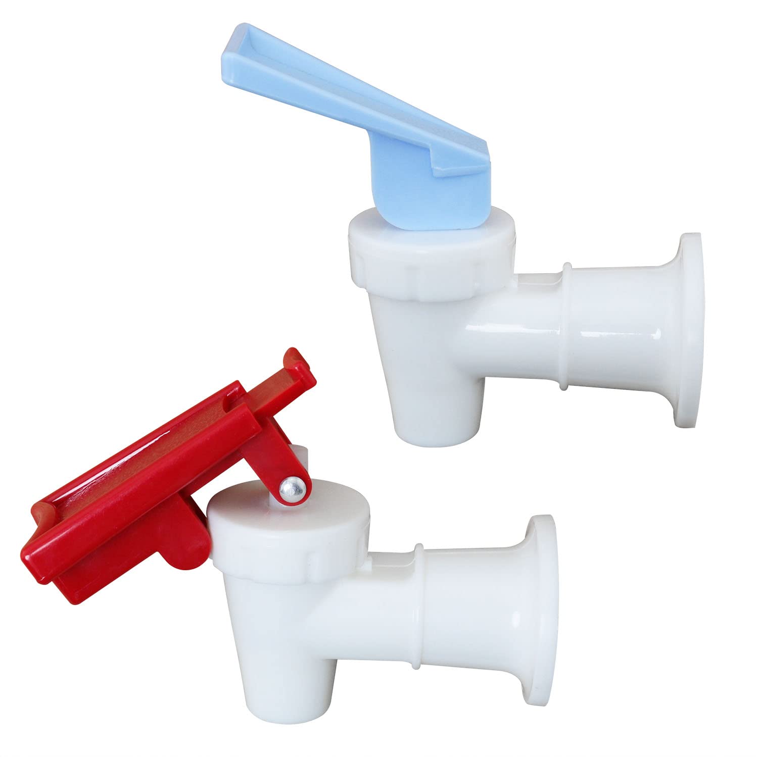 ITROLLE Water Cooler Faucet 2PCS White Plastic Water Cooler Spigots Reusable Spigot Spout Leak Proof Water Beverage Lever Pour Valve Water Crock Water Tap Blue and Red (Red Safety Lock)