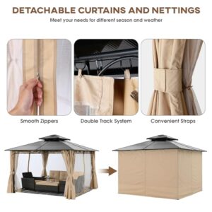 10x10 Double Roof Hardtop Patio Gazebo with Curtains and Netting by ABCCANOPY