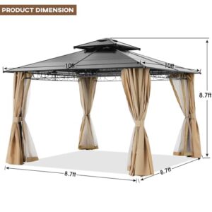 10x10 Double Roof Hardtop Patio Gazebo with Curtains and Netting by ABCCANOPY