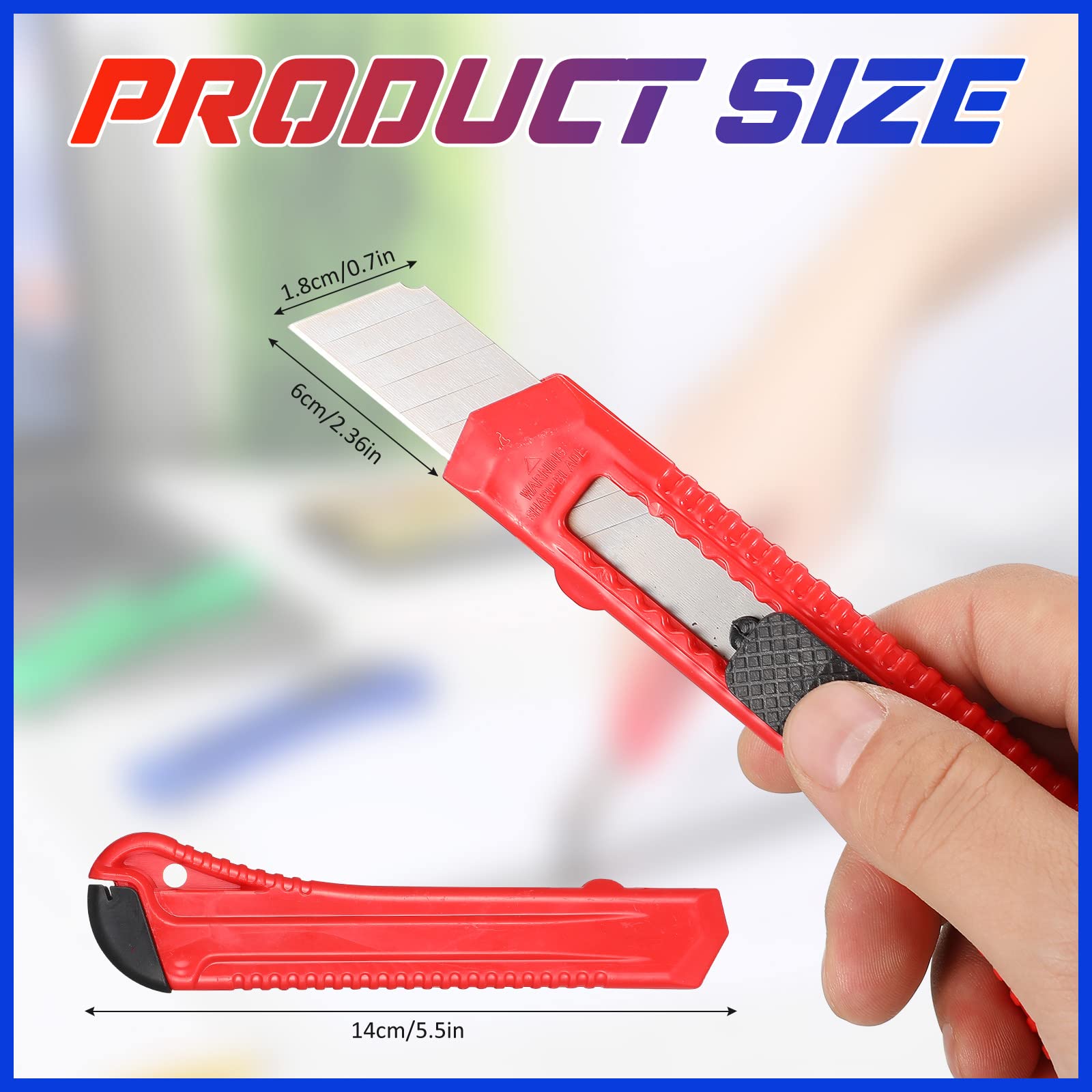 60 Pack Box Cutter Utility Knife Bulk 18 mm Wide Blade Plastic Cutter Retractable Compact Extended Safe Use for Office Home Arts Crafts Hobby, 3 Colors