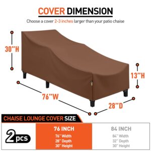 Arcedo Patio Chaise Lounge Covers Waterproof, Outdoor Lounge Chair Covers, Lounger Covers for Outside, Poolside and Beach, Heavy Duty Patio Furniture Cover, 76" L x 28" W x 30" H, Pack of 2, Brown