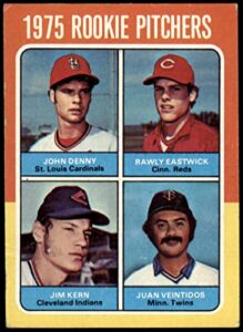 1975 topps # 621 rookie pitchers john denny/rawly eastwick/jim kern/juan veintidos cincinnati cardinals/reds/twins/indians (baseball card) vg cardinals/reds/twins/indians