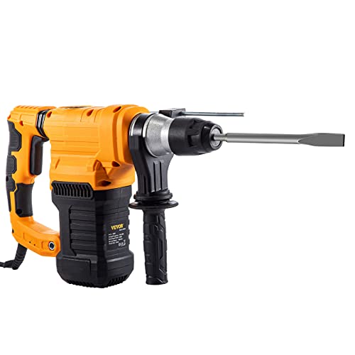 VEVOR Rotary Hammer, 1.26" SDS - Plus Hammer Drill w/ 4 Functions & 360 Degree Rotating Handle, 13A 1500W w/ 6 Step Variable Speed Adjustment 0-850RPM Hammering Machine Includes Chisels, Bits & Case