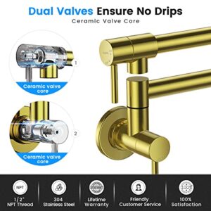 YASFEL Pot Filler Faucet Brushed Gold, Sturdy Durable Pot Filler Wall Mount, Stainless Steel Commercial Pot Filler, Easy to Install Folding Kitchen Sink Faucets (Brushed Gold)