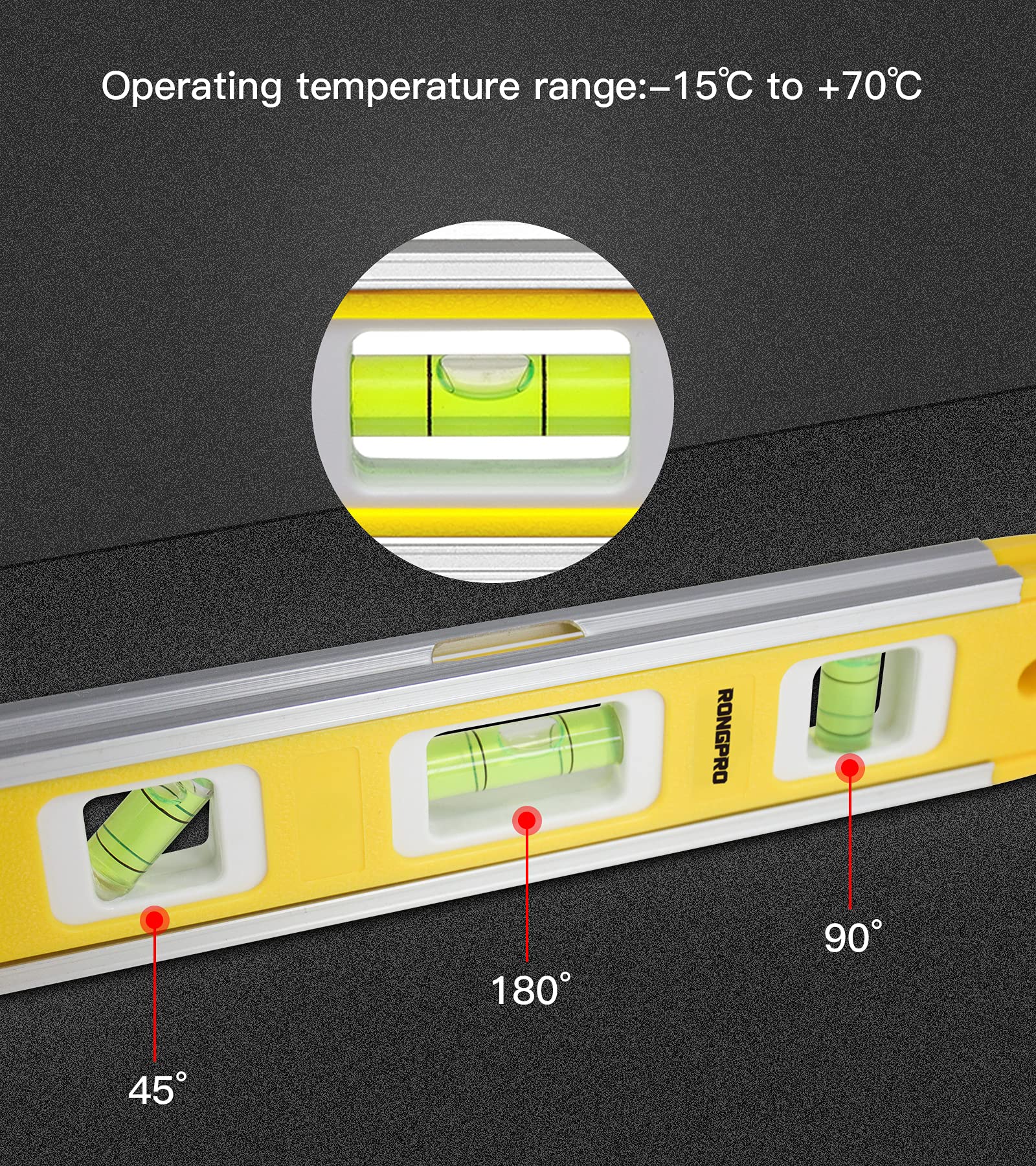 RONGPRO 9 Inch Torpedo Level, Magnetic Box Level with 45°/90°/180° Bubbles, Shock Resistant Bubble Level Tool for Measuring