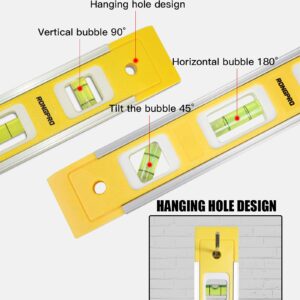 RONGPRO 9 Inch Torpedo Level, Magnetic Box Level with 45°/90°/180° Bubbles, Shock Resistant Bubble Level Tool for Measuring