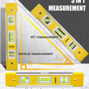 RONGPRO 9 Inch Torpedo Level, Magnetic Box Level with 45°/90°/180° Bubbles, Shock Resistant Bubble Level Tool for Measuring