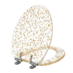 resin toilet seat elongated soft close quick release heavy duty toilet seats with glitter cover acrylic seats gold foil 19 inch
