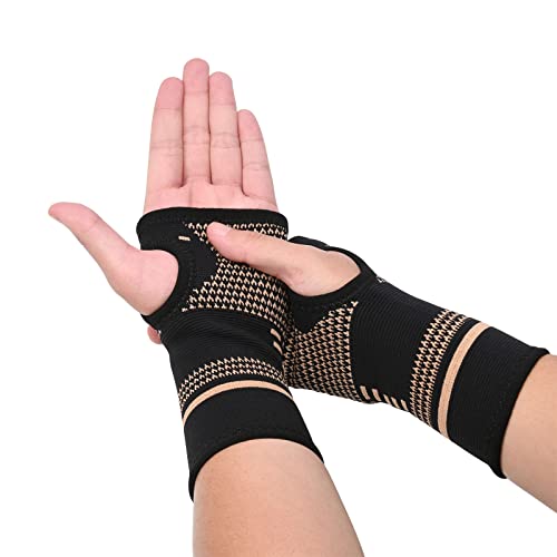 Copper Wrist Compression Sleeves, Comfortable and Breathable for Arthritis, Tendonitis, Sprains, Workout, Carpal Tunnel, Wrist Support for Women and Men (Pair)