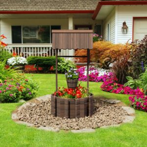 udpatio wishing well for outdoors planter for plants flowers large wooden planter with hanging bucket, rustic solid fir wood of decor for garden yard patio lawn backyard home decor with gloves