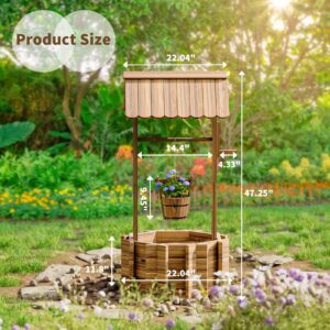 UDPATIO Wishing Well for Outdoors Planter for Plants Flowers Large Wooden Planter with Hanging Bucket, Rustic Solid Fir Wood of Decor for Garden Yard Patio Lawn Backyard Home Decor with Gloves