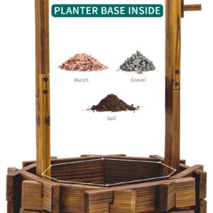 UDPATIO Wishing Well for Outdoors Planter for Plants Flowers Large Wooden Planter with Hanging Bucket, Rustic Solid Fir Wood of Decor for Garden Yard Patio Lawn Backyard Home Decor with Gloves