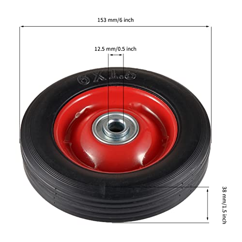 CCTVMTST 2pcs 6inch x 1.5inch Hand Truck Wheels with Ball Bearings, 0.5” Bore Hole Diameter Solid Rubber Wheel Assemblies (XJY001)