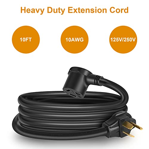 3 Prong Dryer Extension Cord 10 Feet,NEMA 10-30P to 10-30R Heavy Duty STW Extension Cord,30Amp 125V/250V 10-AWG Gauge,Black