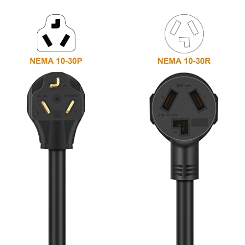 3 Prong Dryer Extension Cord 10 Feet,NEMA 10-30P to 10-30R Heavy Duty STW Extension Cord,30Amp 125V/250V 10-AWG Gauge,Black