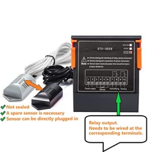 VIGELA STC-3028 AC110~230V All-Purpose Temperature and Humidity Controller with Dual Displays and Dual Relay Outputs(Shipping with 2 Sensors)