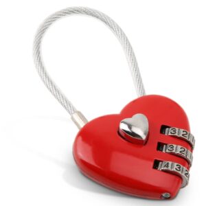bality combination lock, 3 digit cute love padlock mini outdoor combo gate lock travel luggage locks heart shape love lock for gym locker, extracurricular locker, home(red)