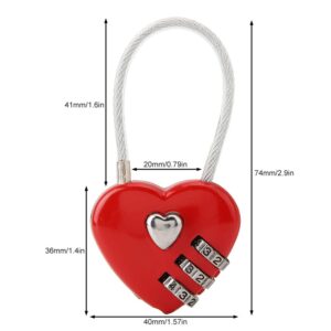 BALITY Combination Lock, 3 Digit Cute Love Padlock Mini Outdoor Combo Gate Lock Travel Luggage Locks Heart Shape Love Lock for Gym Locker, Extracurricular Locker, Home(red)