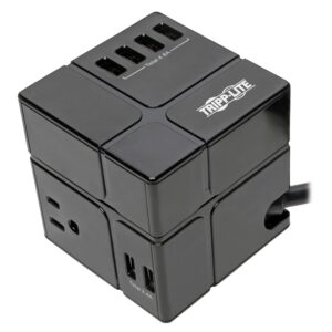 tripp lite safe-it cube surge protector & charging, 3-outlets, 6-usb ports, 8ft / 2.4m cord, 50,000 insurance & limited life manufacturer's warranty (tlp368cubeuam)