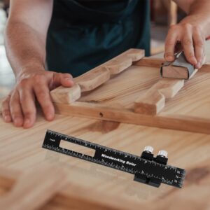 Woodworking Ruler Precision Pocket Rule - 12, 8, 6 Inch Metal Slide Stop Marking Ruler Metric Inch Measuring Wood Working Scribing Rulers Measure Tools - Engineers Woodwork Adjustable Sliding Ruler