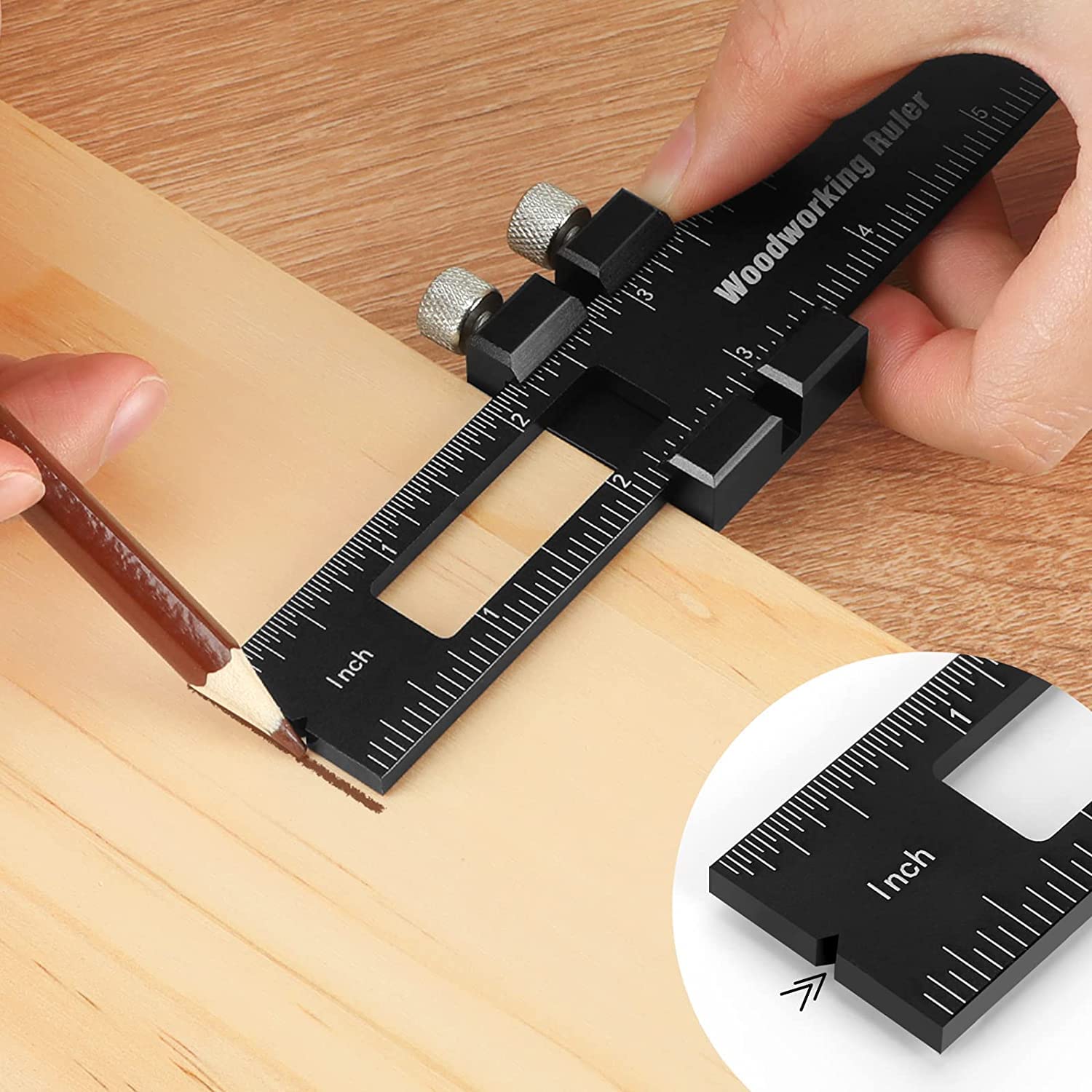 Woodworking Ruler Precision Pocket Rule - 12, 8, 6 Inch Metal Slide Stop Marking Ruler Metric Inch Measuring Wood Working Scribing Rulers Measure Tools - Engineers Woodwork Adjustable Sliding Ruler