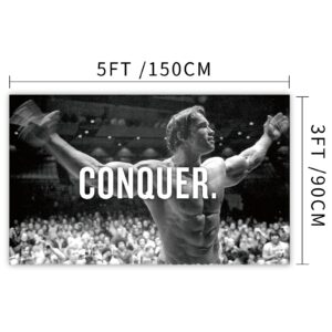 Arnold Schwarzenegger Conquer Motivational Inspirational Office Gym Wall Decor Flag Banner，3x5 Feet Flag Funny Poster Durable Man Cave Wall Flag with Brass Grommets This beautiful entertaining banner