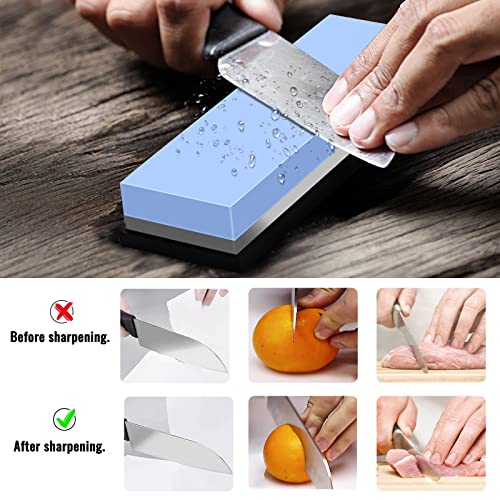 Nazano Knife Sharpening Stone Set - 8 Pieces Professional Whetstone Knife Sharpener Stone Set 4 Side Grit 400/1000 3000/8000, Knife Sharpening Kit with Bamboo Base, Flattening Stone, Leather Strop