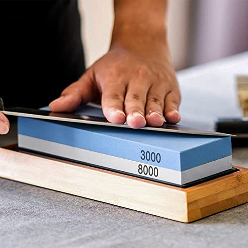 Nazano Knife Sharpening Stone Set - 8 Pieces Professional Whetstone Knife Sharpener Stone Set 4 Side Grit 400/1000 3000/8000, Knife Sharpening Kit with Bamboo Base, Flattening Stone, Leather Strop