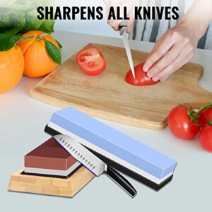 Nazano Knife Sharpening Stone Set - 8 Pieces Professional Whetstone Knife Sharpener Stone Set 4 Side Grit 400/1000 3000/8000, Knife Sharpening Kit with Bamboo Base, Flattening Stone, Leather Strop