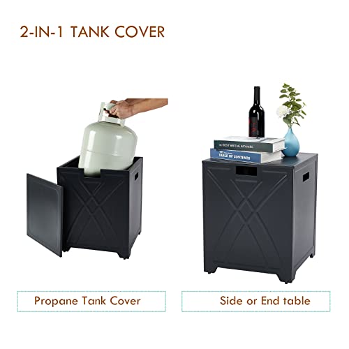 BAIDE HOME Propane Tank Cover Table, Square Propane Tank Holder Hideaway for 20 lb Propane Tank, Gas Tank Storage Side Table - Carbon Gray