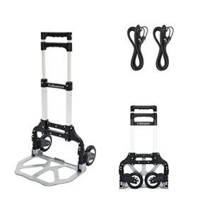 folding hand truck and personal dolly, 165lbs capacity aluminium portable folding hand cart with rubber wheels and 2 bungee cord, ideal for home, auto, moving, office, travel