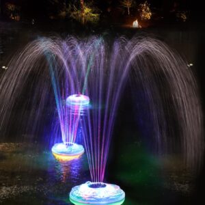 floating pool fountain with light show,rechargeable battery pond water fountain,ip68 waterproof pool waterfall fountain,2 modes pool sprinkler fountain for inground above ground pool, gardens-1pc