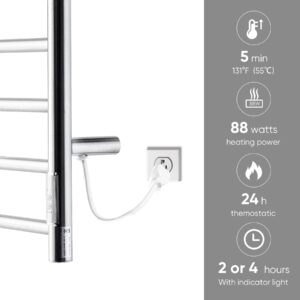 REECOO Towel Warmer Wall-Mounted Electric Towel Racks for Bathroom with Timer, Plug-in and Hardwired Options 24H Thermostatic Stainless Steel Drying Heated Towel Rack Suitable for Homes, Hotels