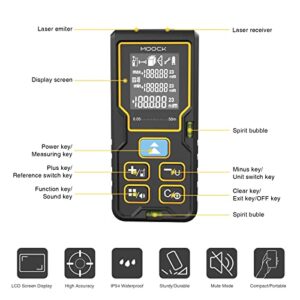 Laser Measure, MOOCK 229Ft/70M Laser Tape Measure Digital Laser Measurement Tool Laser Distance Measure, 2 Bubble Levels, LCD Backlit, M/in/Ft Unit, Measure Distance, Area, Volume, Pythagorean