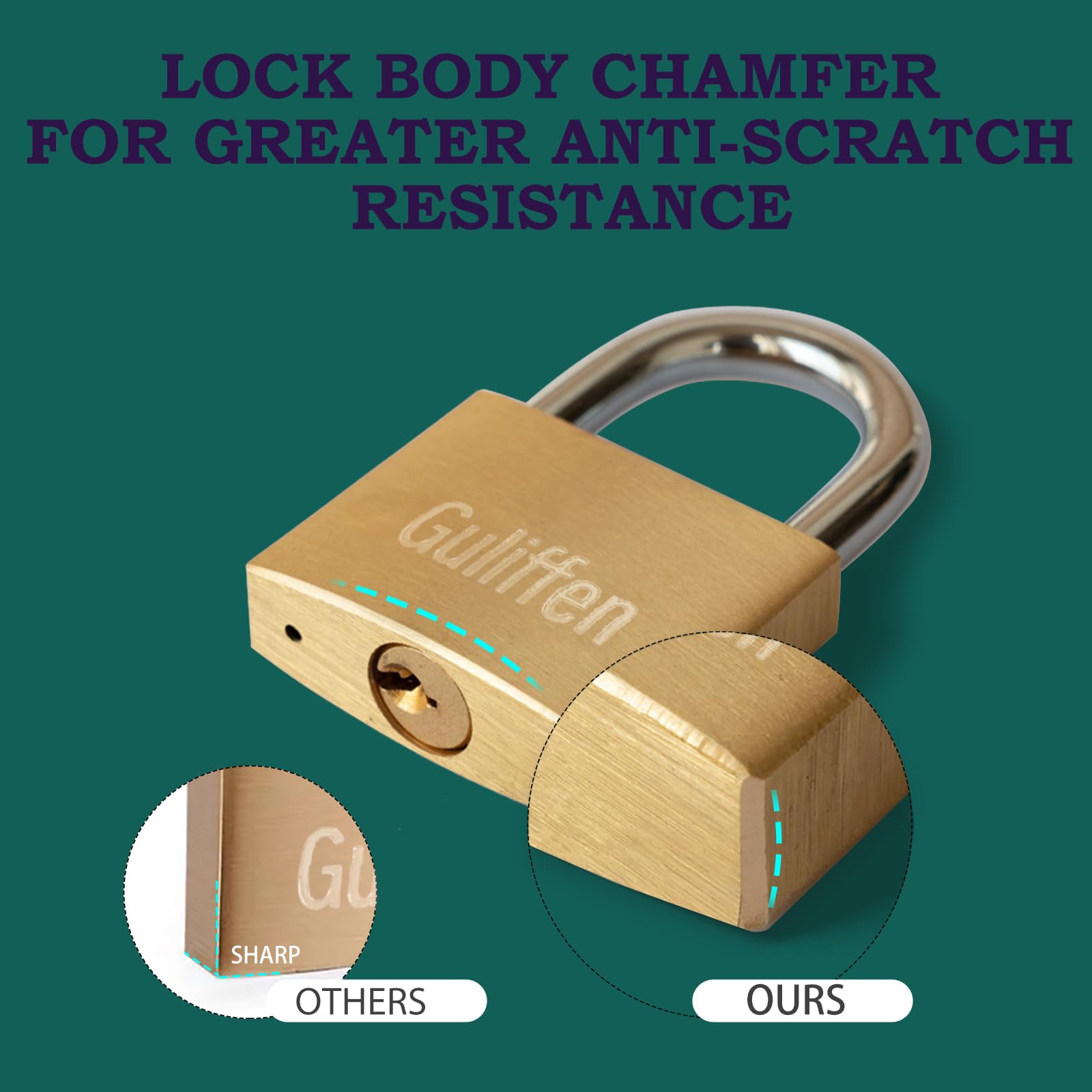Guliffen Solid Brass Padlock with Key with 1-9/16 in. (40 mm) Wide Lock Body,Keyed Padlock for Sheds, Storage Unit School Gym Locker, Fence, Toolbox, Hasp Storage