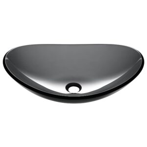 Aquaterior Oval Bathroom Vessel Sink Tempered Glass Vessel Sink Vanity Above Counter Top Mount Basin Clear Grey