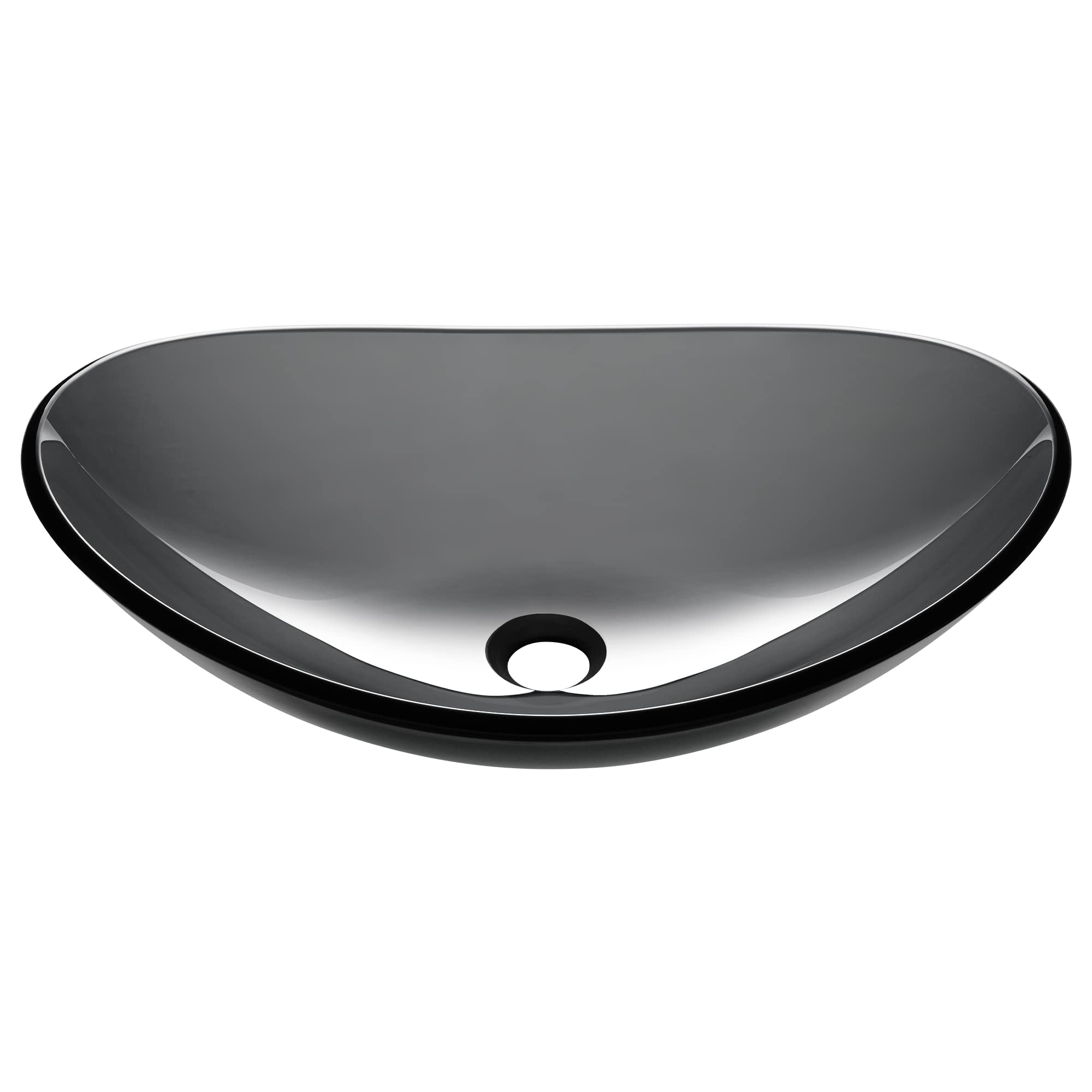 Aquaterior Oval Bathroom Vessel Sink Tempered Glass Vessel Sink Vanity Above Counter Top Mount Basin Clear Grey