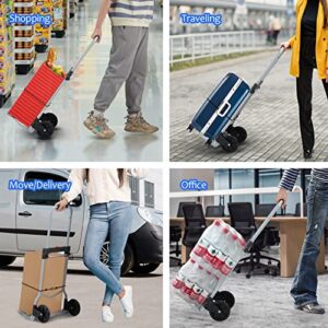 Haddockway Folding Hand Truck Dolly Heavy Duty Two-Wheel Collapsible Luggage Cart with Telescoping Handle & 5.9" Rubber Wheels for Moving Travel Office Auto Home,220lbs Loading Capacity