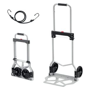 Haddockway Folding Hand Truck Dolly Heavy Duty Two-Wheel Collapsible Luggage Cart with Telescoping Handle & 5.9" Rubber Wheels for Moving Travel Office Auto Home,220lbs Loading Capacity