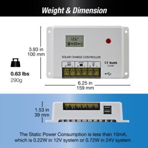 ExpertPower 30A 12/24V Intelligent PWM Solar Charge Controller with Adjustable Parameter LCD Display, Dual USB Ports, for AGM, Gel, LiFePO4