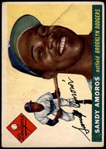 1955 topps # 75 sandy amoros brooklyn dodgers (baseball card) poor dodgers