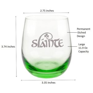 Gifts for Irish Men, Slainte Irish Cheers Green Engraved Stemless Green Whisky Tumbler St Patrick's Day Gifts Ideas