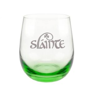 Gifts for Irish Men, Slainte Irish Cheers Green Engraved Stemless Green Whisky Tumbler St Patrick's Day Gifts Ideas