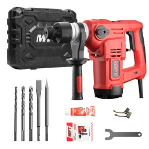 1-inch sds-plus rotary hammer drill, mpt 8.8 amp power hammer drill, 3 functions hammer drill heavy duty for concrete, including chisels, drill bits, grease with case