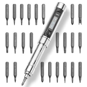 miniware es15 mini electric screwdriver, cordless precision screwdriver set with rechargeable battery, 24 magnetic bits & oled display, perfect for pc building and electronics repair