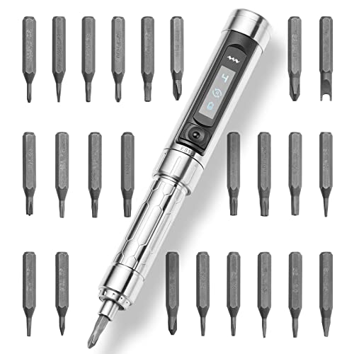 MINIWARE ES15 Mini Electric Screwdriver, Cordless Precision Screwdriver Set with Rechargeable Battery, 24 Magnetic Bits & OLED Display, Perfect for PC Building and Electronics Repair