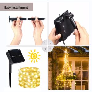 kemooie 2 Packs Solar String Lights, Total 200 LED 66FT 8 Twinkle Modes Warm White Solar Powered Fairy Lights, Waterproof for Outdoor, Tree, Garden, Christmas Decorations (Warm White)