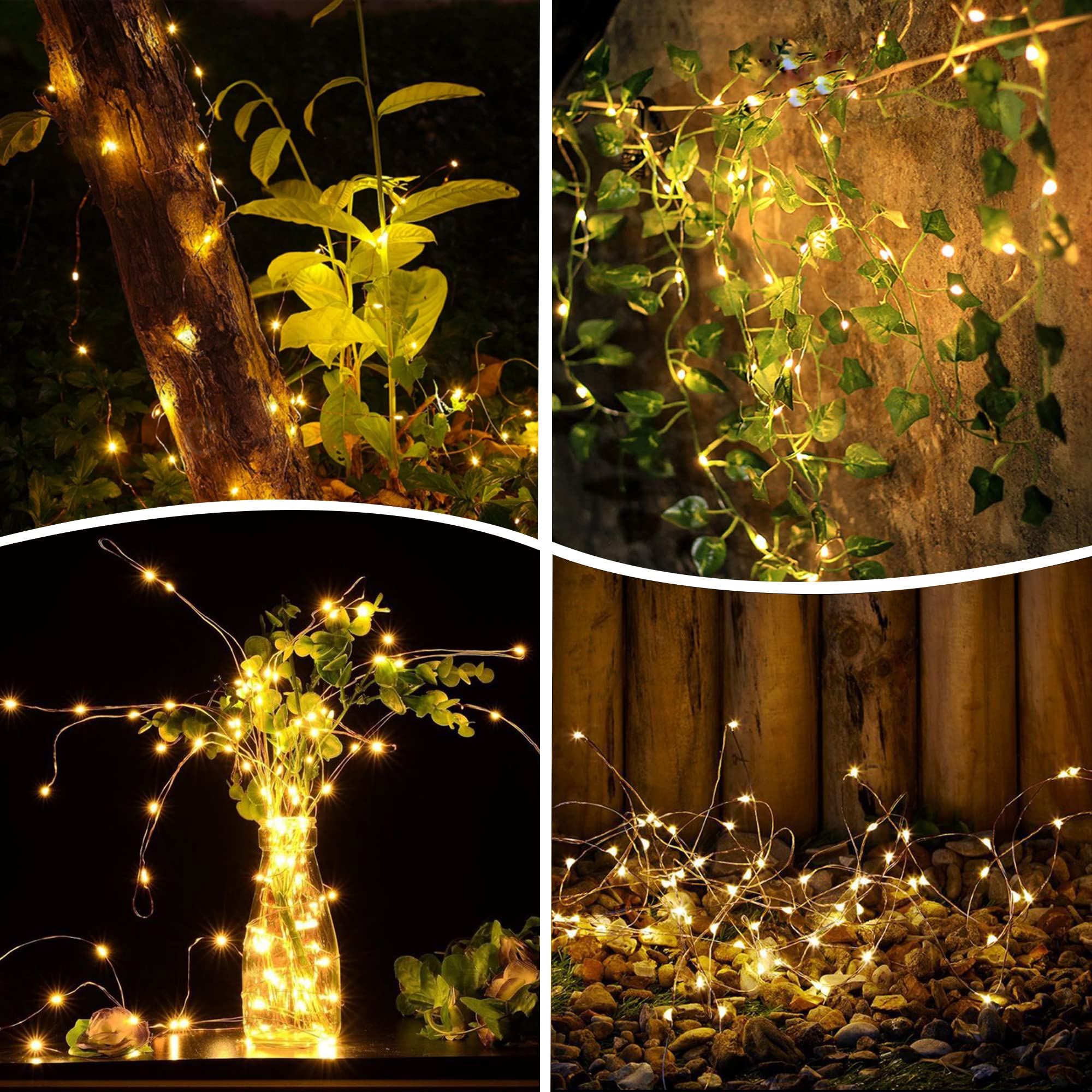 kemooie 2 Packs Solar String Lights, Total 200 LED 66FT 8 Twinkle Modes Warm White Solar Powered Fairy Lights, Waterproof for Outdoor, Tree, Garden, Christmas Decorations (Warm White)