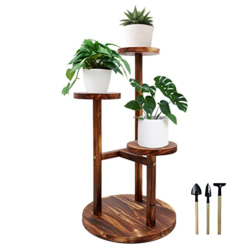 Myuilor Plant Stand, Wood Corner Plant Shelf for Indoor Multiple Plants, 3 Tiered Tall Plant Holder Flower Planter Display Rack for Living Room Balcony Outdoor Patio Garden