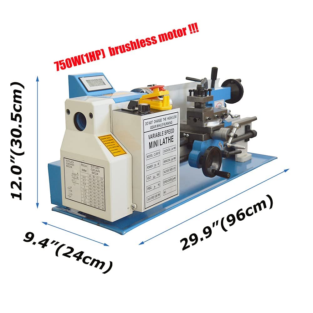 TECHTONGDA 1HP Metal Lathe Precision Bench Lathe Brushless Motor All Metal Gears Variable Speed Turning Machine MT4.5 1.26" Spindle Bore